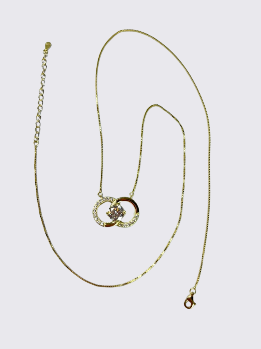 TKJ Platinum Silver Necklace with Moissanite Diamond Gift for Her Interlocking Circle Necklace with Circle Loop (1 Carat)