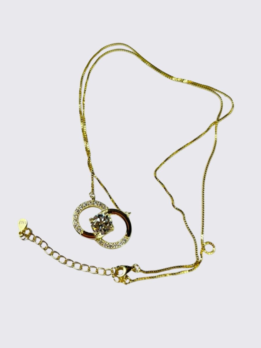 TKJ Platinum Silver Necklace with Moissanite Diamond Gift for Her Interlocking Circle Necklace with Circle Loop (1 Carat)