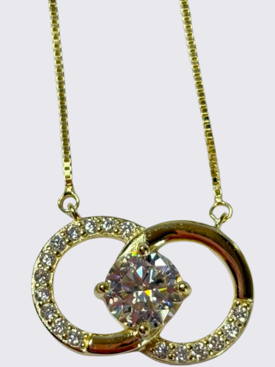 TKJ Platinum Silver Necklace with Moissanite Diamond Gift for Her Interlocking Circle Necklace with Circle Loop (1 Carat)